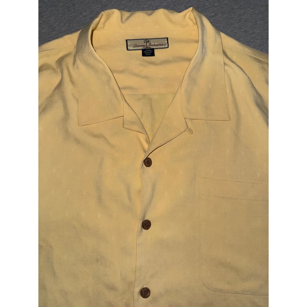 Tommy Bahama Shirt Mens XXL Yellow Silk Relax‎ Camp Collar Jacquard Short Sleeve